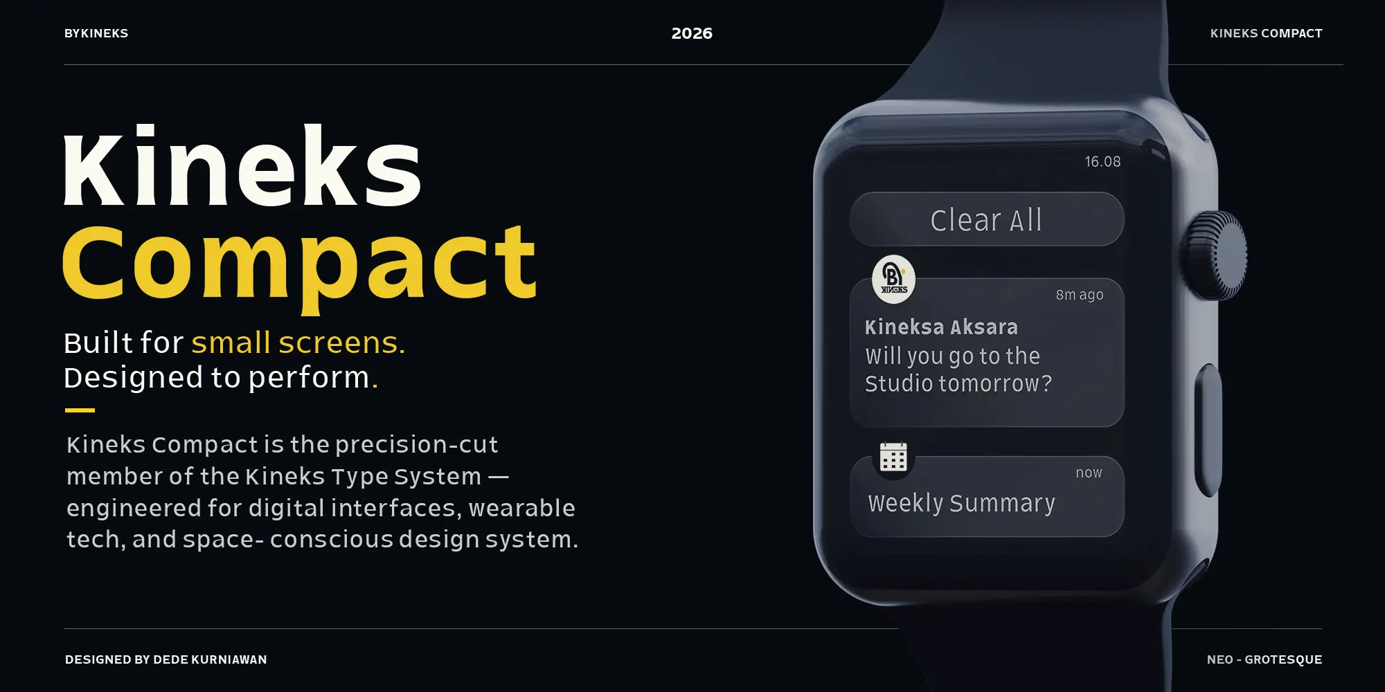 Kineks Compact type system featuring 10 styles from Light to Bold with Upright and Oblique styles